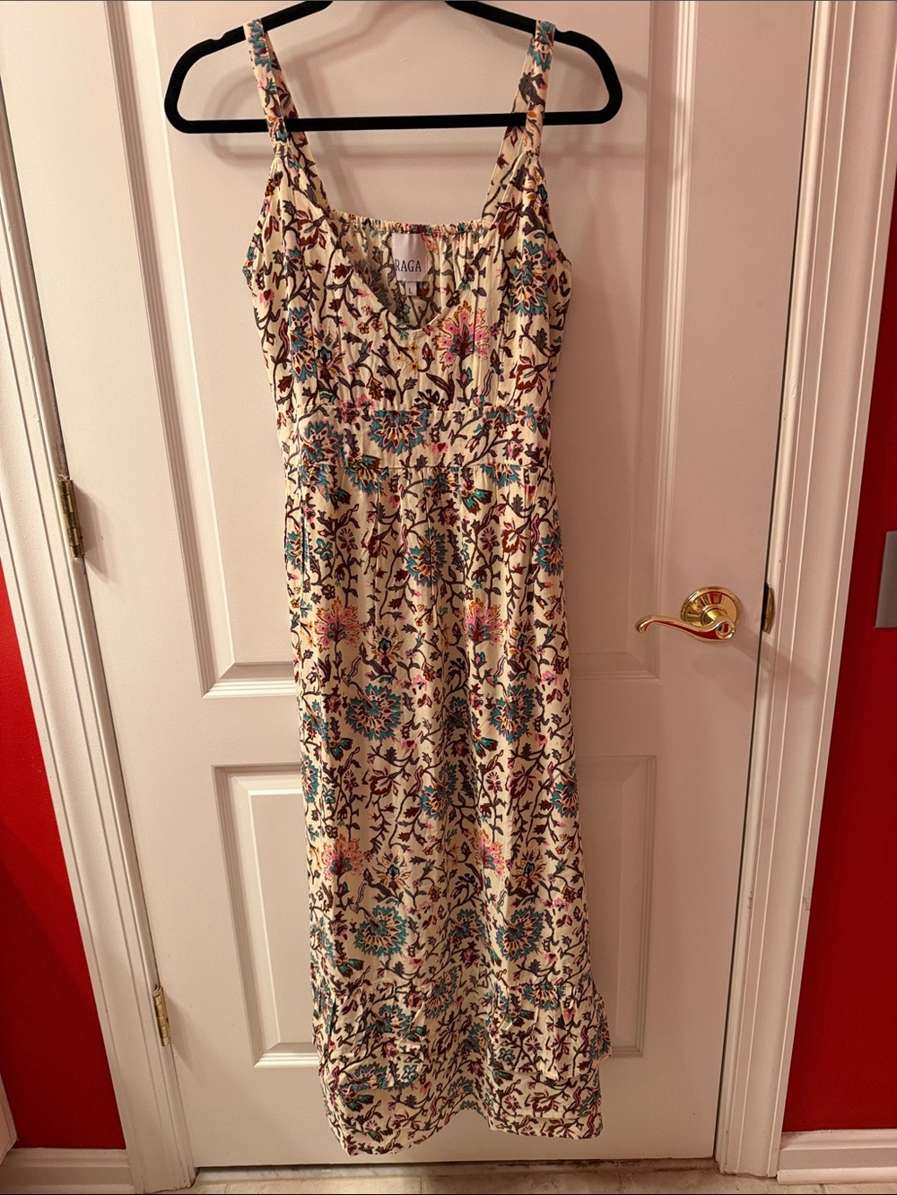 RAGA Cream Floral Maxi Dress with Teal & Pink Accents